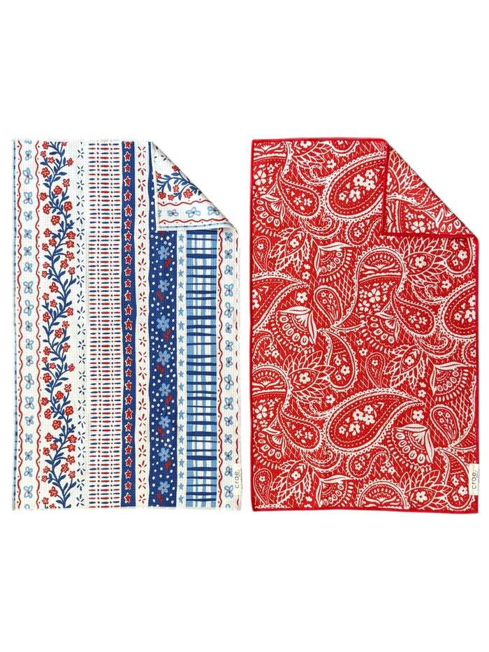 Delphinium/Boteh: 2 Double Sided-Hand Towels