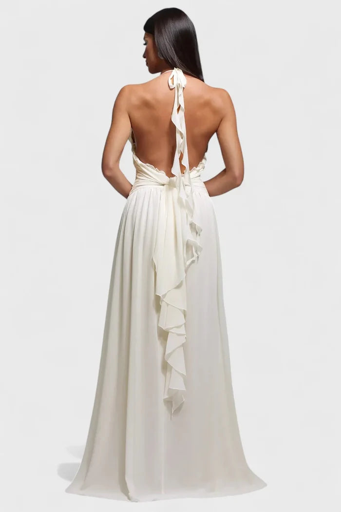 Desiree Halter Ruffle High-Low Maxi Dress