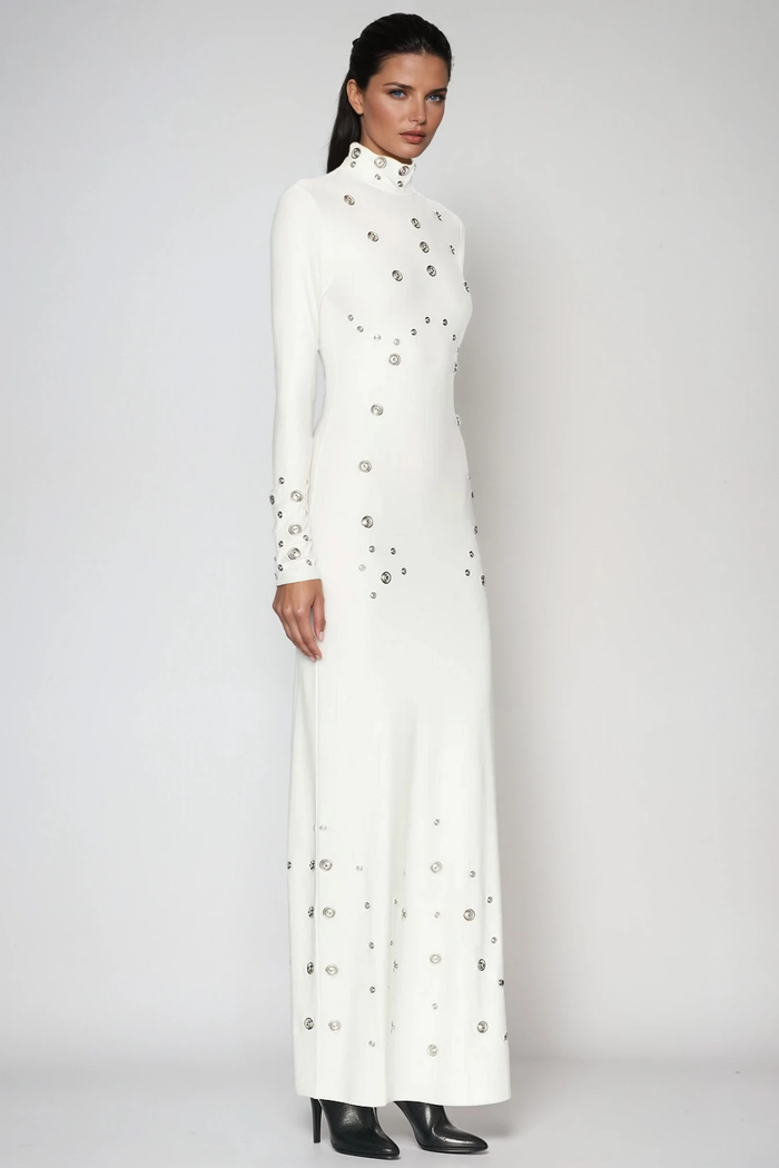 Dillan Embellished Split Maxi Dress In White