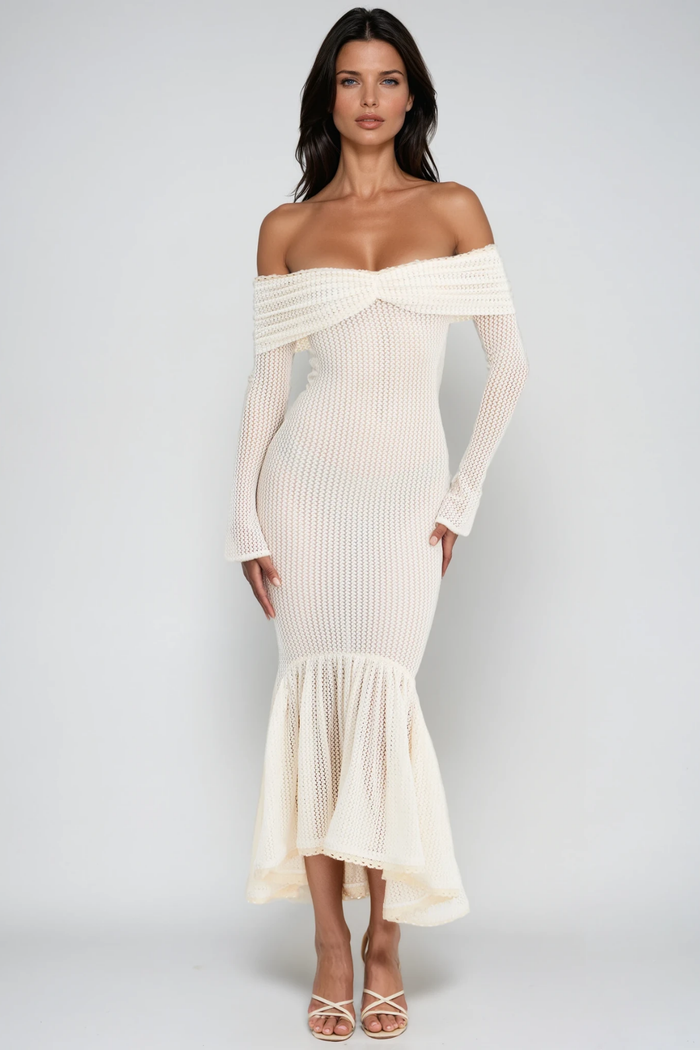 Dilwen Off Shoulder Bodycon Knit Midi Dress
