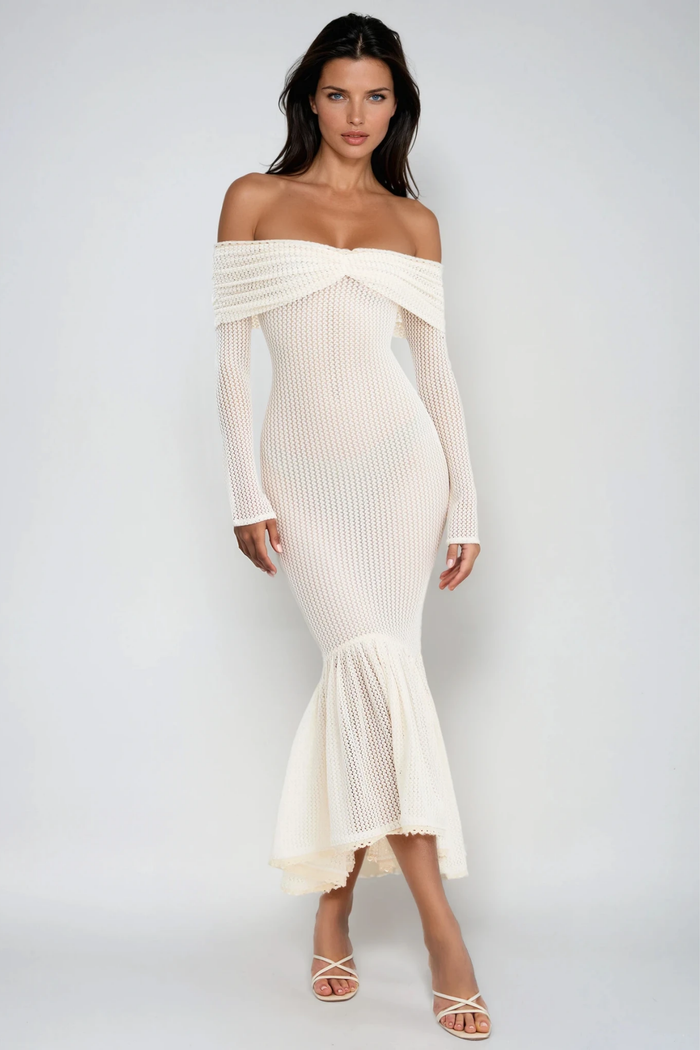 Dilwen Off Shoulder Bodycon Knit Midi Dress