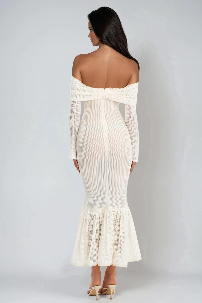 Dilwen Off Shoulder Bodycon Knit Midi Dress