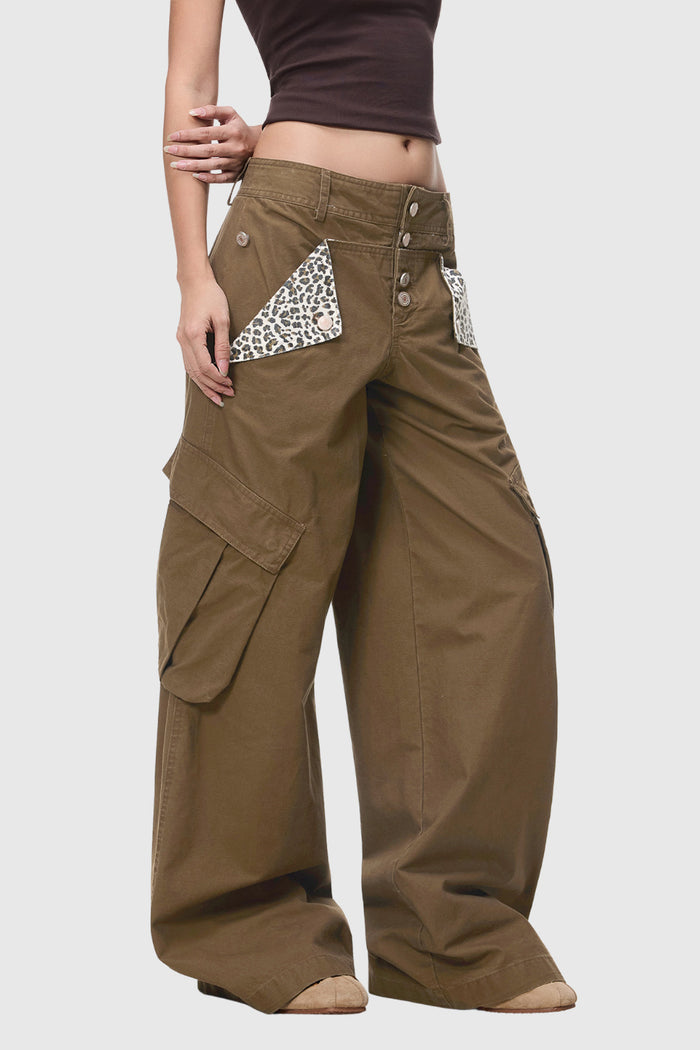 Diocletian Deconstruct Leopard Cargo Jeans In Brown