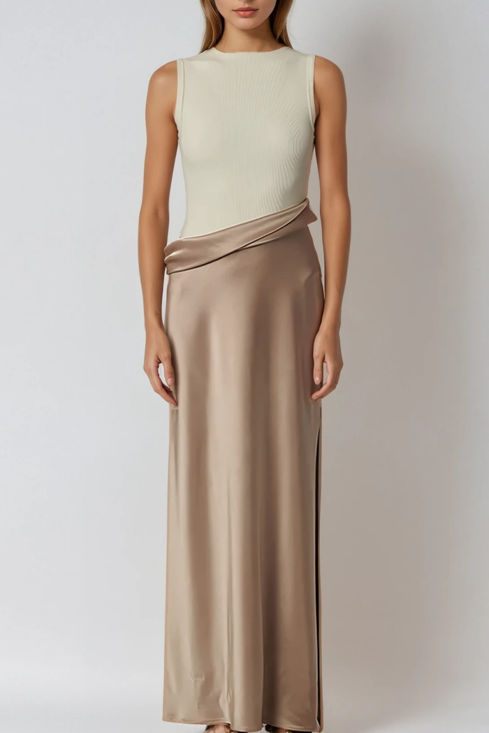 Ditte Deconstruct Satin Maxi Dress In White