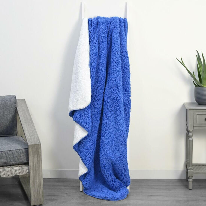 Double Layer Sherpa Super Soft Fleece Blanket Home Sofa Bed Throw Blue / 130 x 150cm