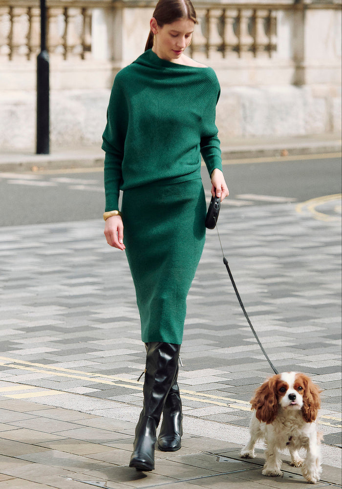 Draped Knitted Dress in Green Photoshoot