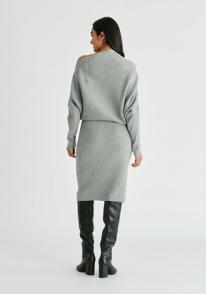 Draped Knitted Dress in Grey Back