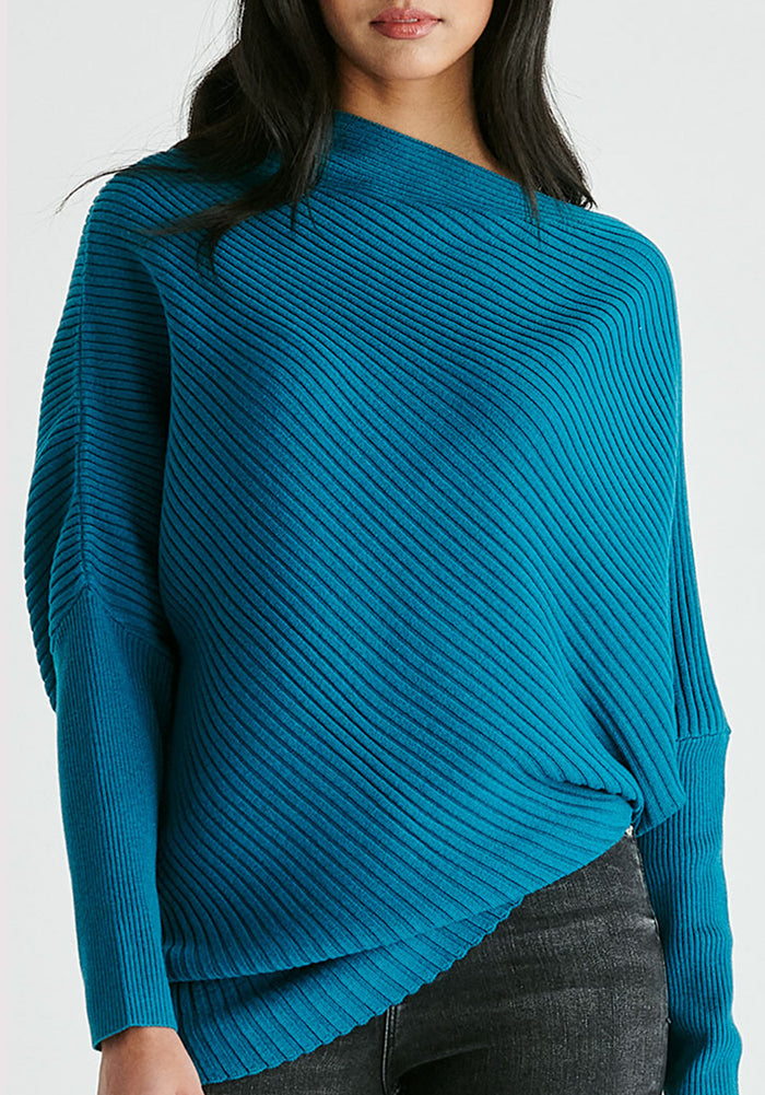 Draped Knitted Jumper in Ocean Blue Closeup