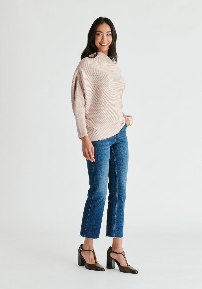 Draped Knitted Jumper in Blush Front