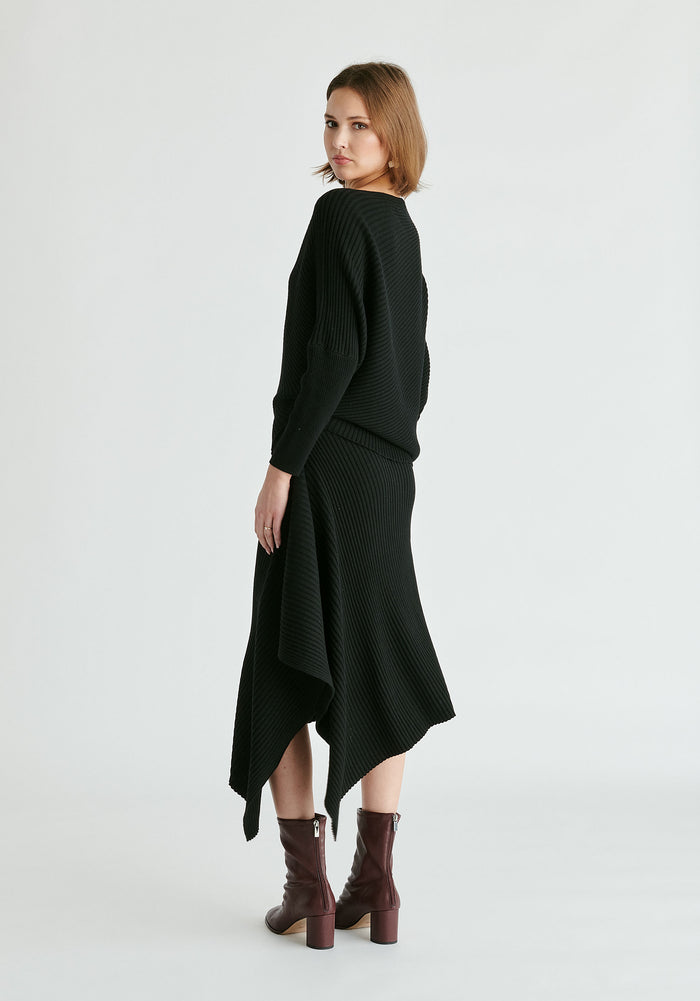 Draped Knitted Skirt in Black Back