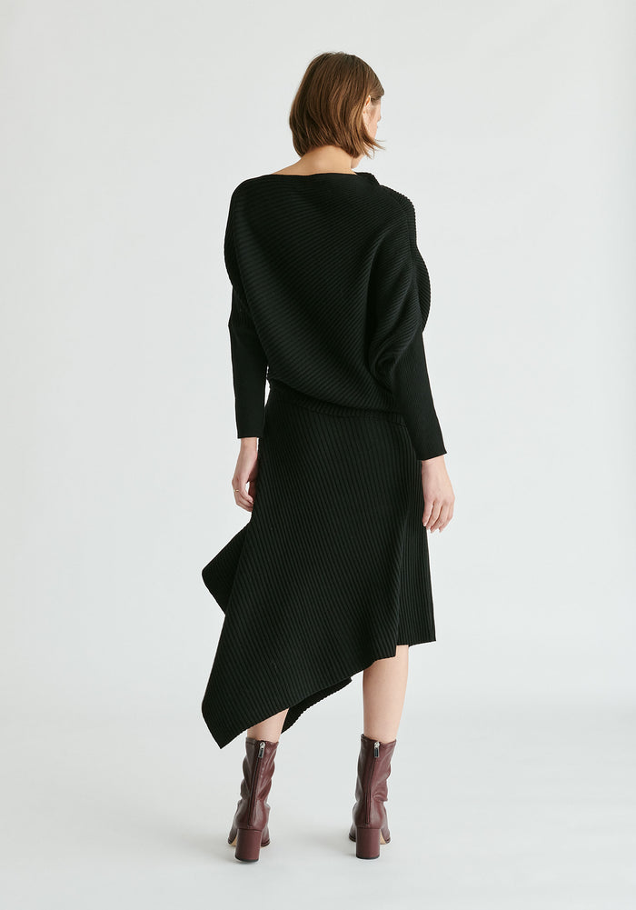 Draped Knitted Skirt in Black Back