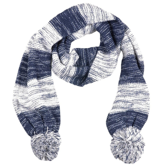 Drew Womens Knitted Scarf Marl Stripe & Large Pom Poms Blue