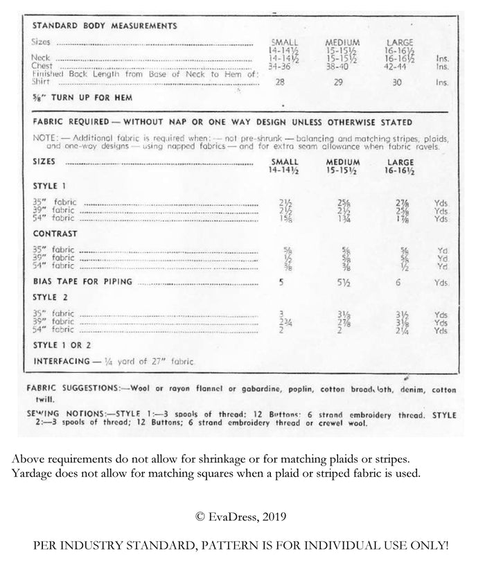 E-PATTERN 1949 Men's Western Shirts E3054