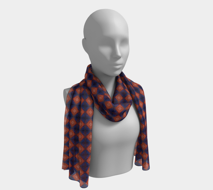 "Edge of Dawn" Long Scarf #3 (Blue, Red, Orange)