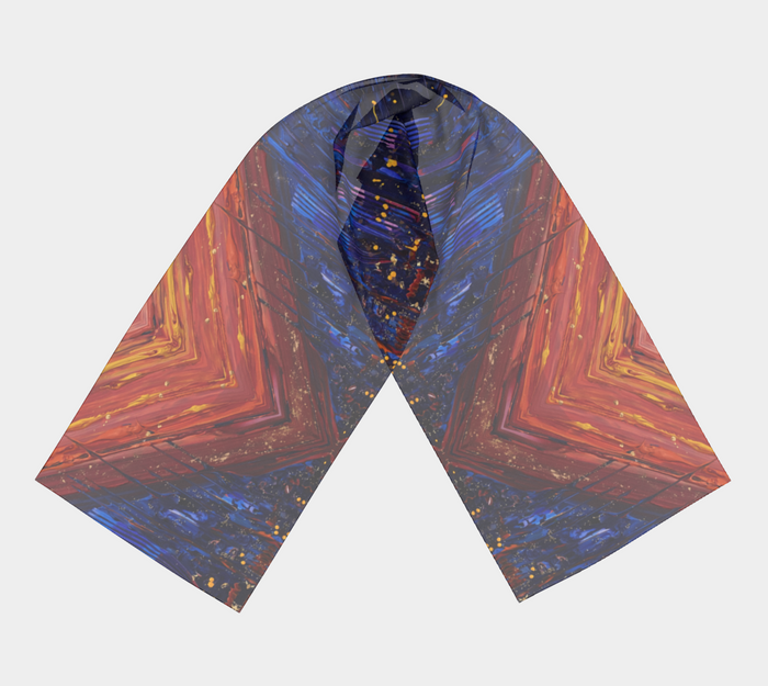 "Edge of Dawn" Long Scarf (Blue, Red, Orange)