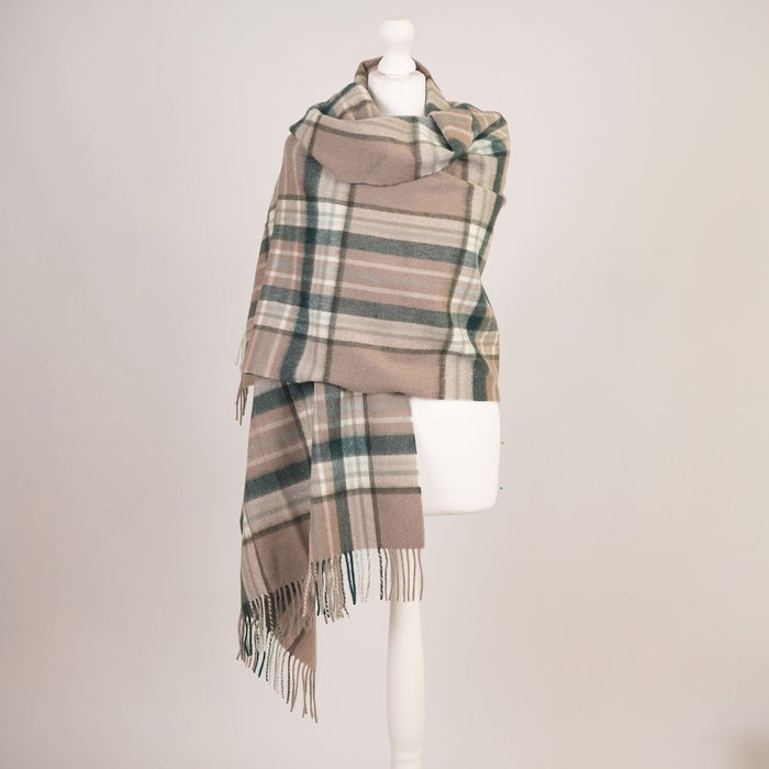 Edinburgh Lambswool Tartan Stole - Soft Luxury Check Wrap with Fringe - Royal Stewart Vintage Pink - Heritage Of Scotland -