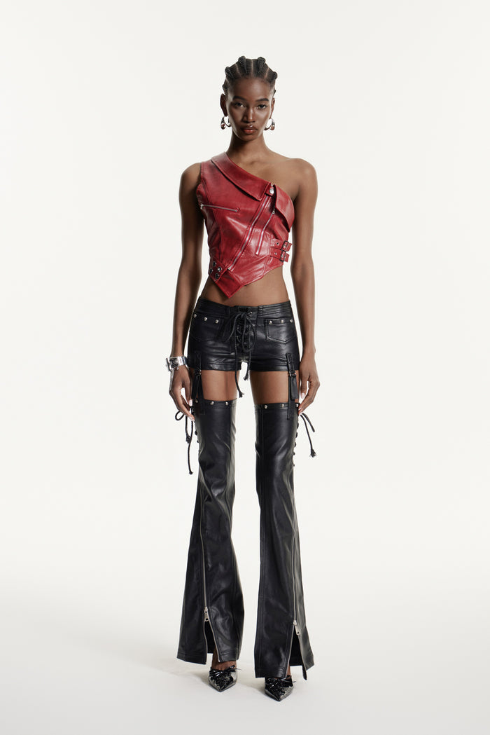 Edythe One Shoulder Asymmetric Leather Top