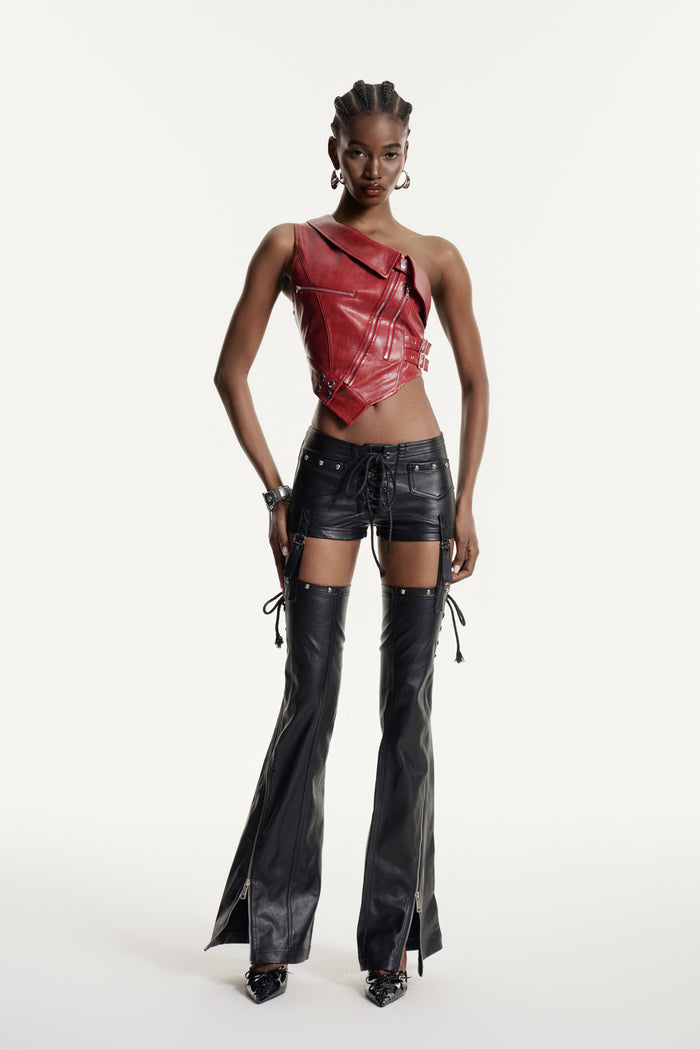 Edythe One Shoulder Asymmetric Leather Top