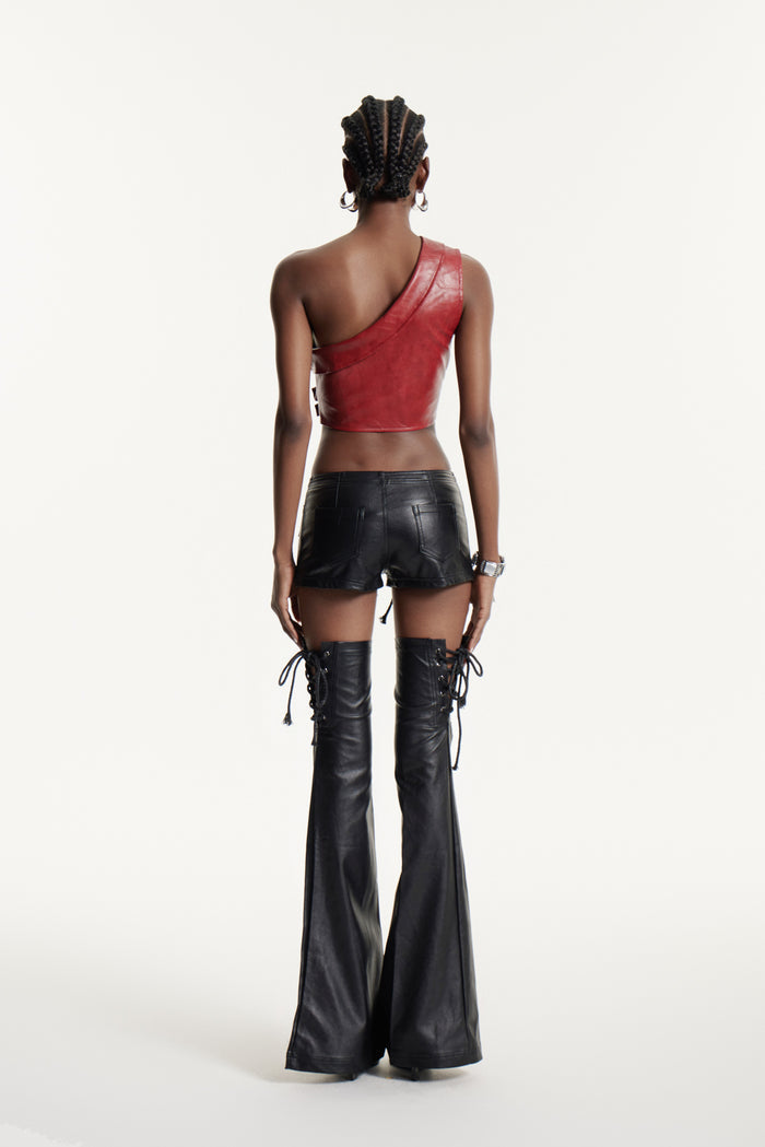 Edythe One Shoulder Asymmetric Leather Top