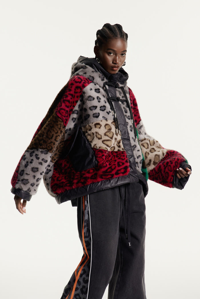 Eemeli Faux Fur Deconstruct Leopard Jacket