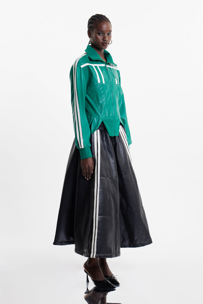 Eeva Stripe Corset Leather Jacket In Green