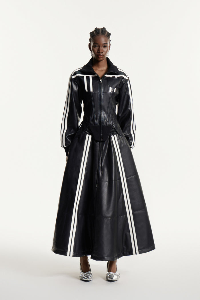 Eeva Stripe Leather Maxi Skirt