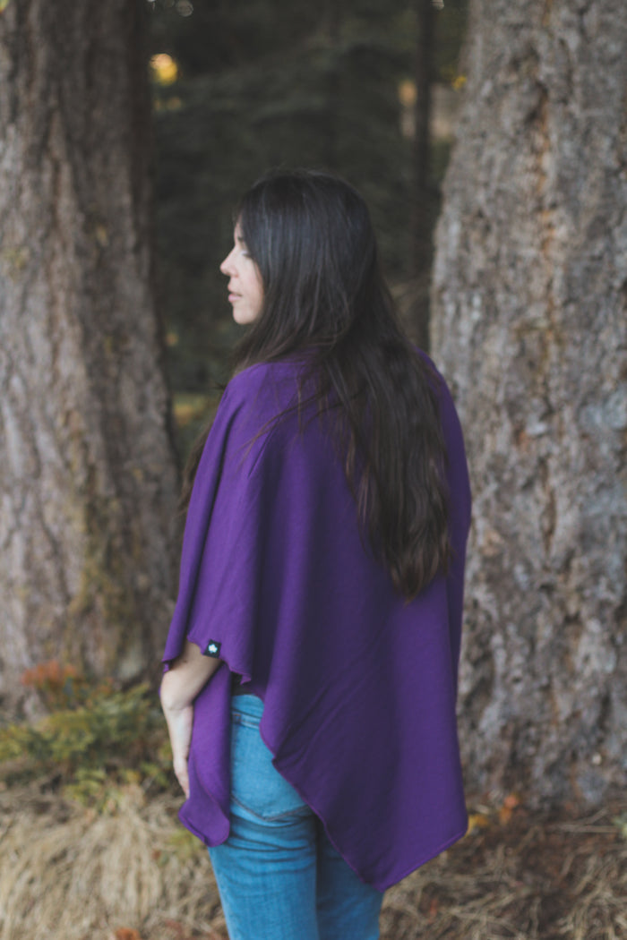 Eggplant Poncho with Birds Print