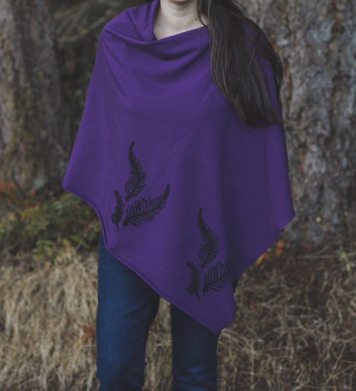 Eggplant Poncho with Fern Print
