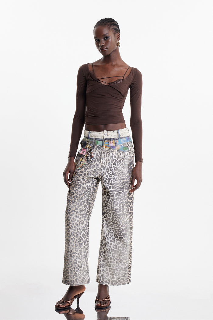 Ekkehardt Bleached Leopard Print Jeans