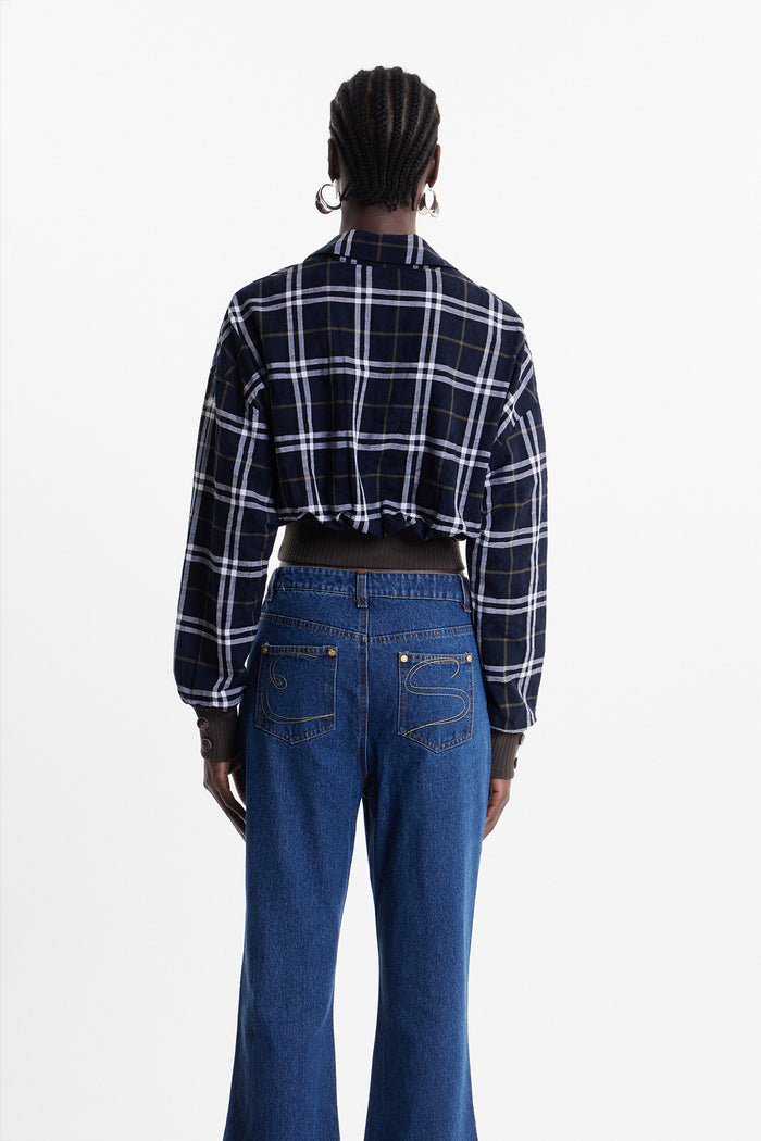 Ela Grid Crop Shirt