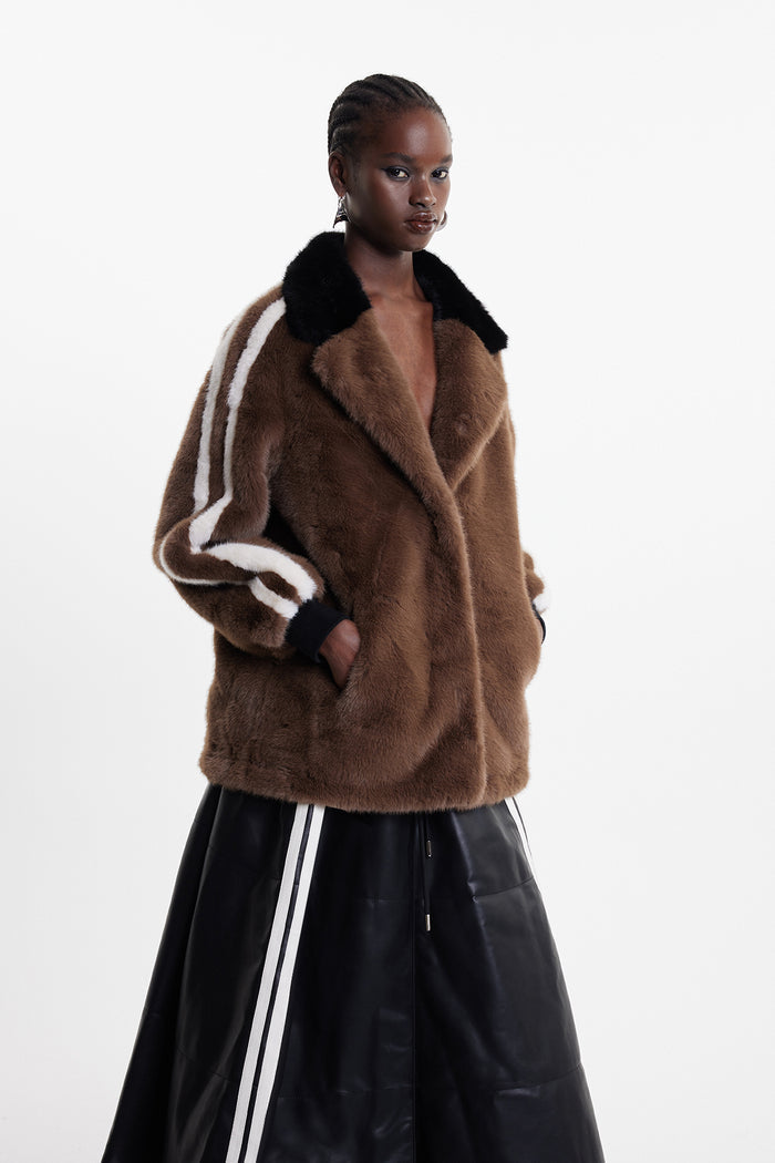 Elaine Plunge Faux Fur Stripe Jacket