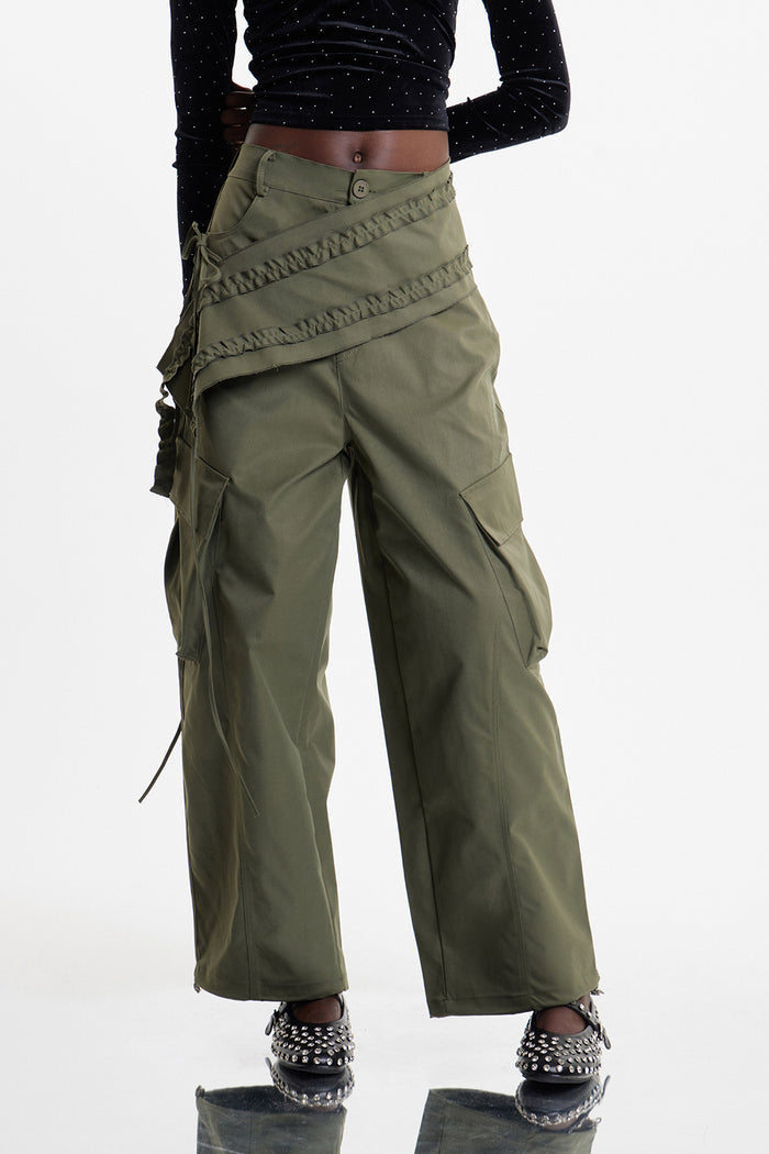 Elazar Deconstruct Asymmetric Cargo Pants In Green