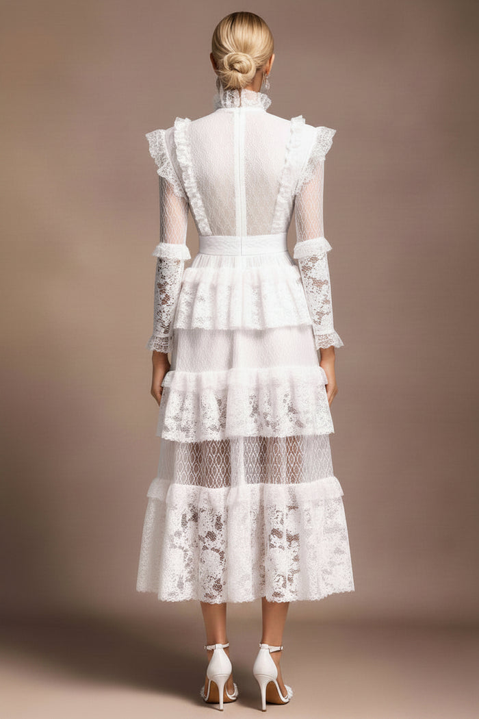 Elira Romantic Lace Tiered Midi Dress