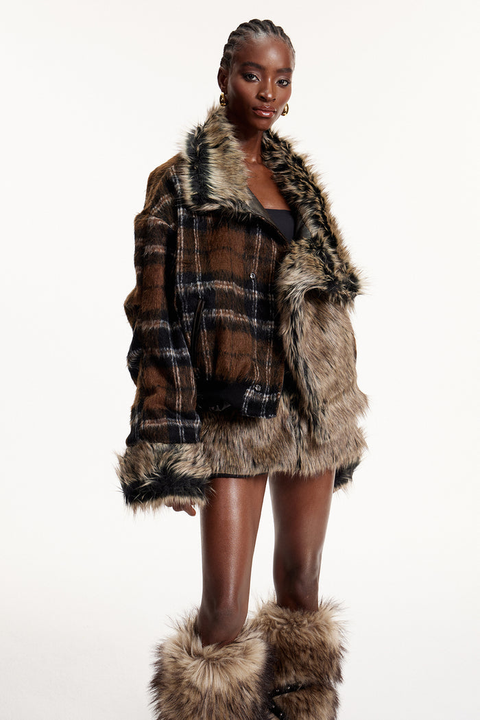 Eloisa Deconstruct Faux Fur Leather Skirt Set