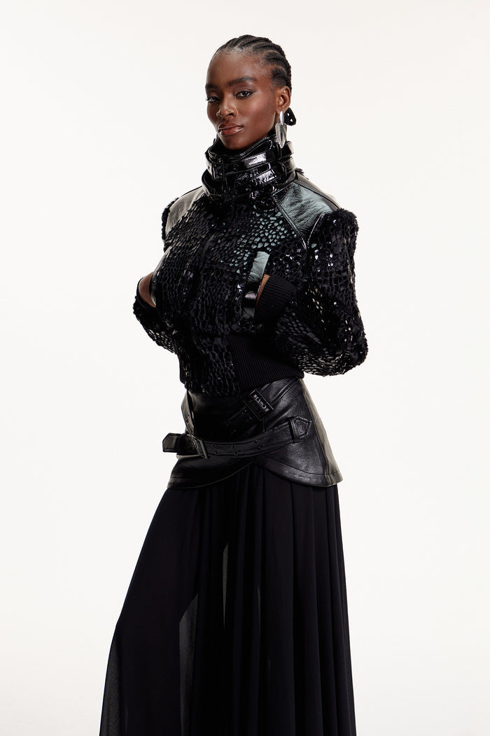 Elroy Asymmetric Sequin Leather Jacket