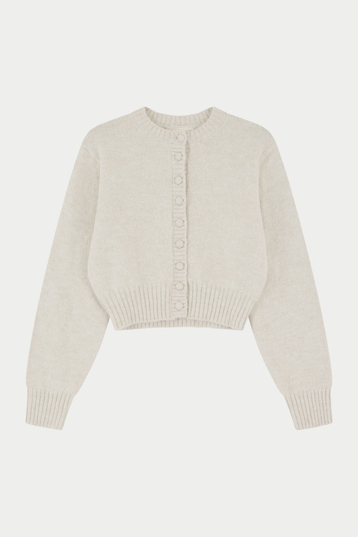 EMBLEM EMBROIDERED KNIT CROP CARDIGAN - OAT