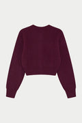 EMBLEM EMBROIDERED KNIT CROP CARDIGAN - PLUM