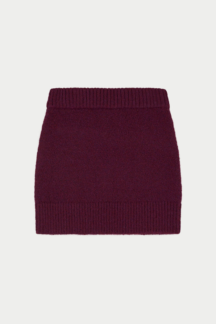 EMBLEM EMBROIDERED KNIT SKIRT - PLUM