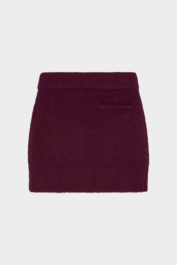 EMBLEM EMBROIDERED KNIT SKIRT - PLUM