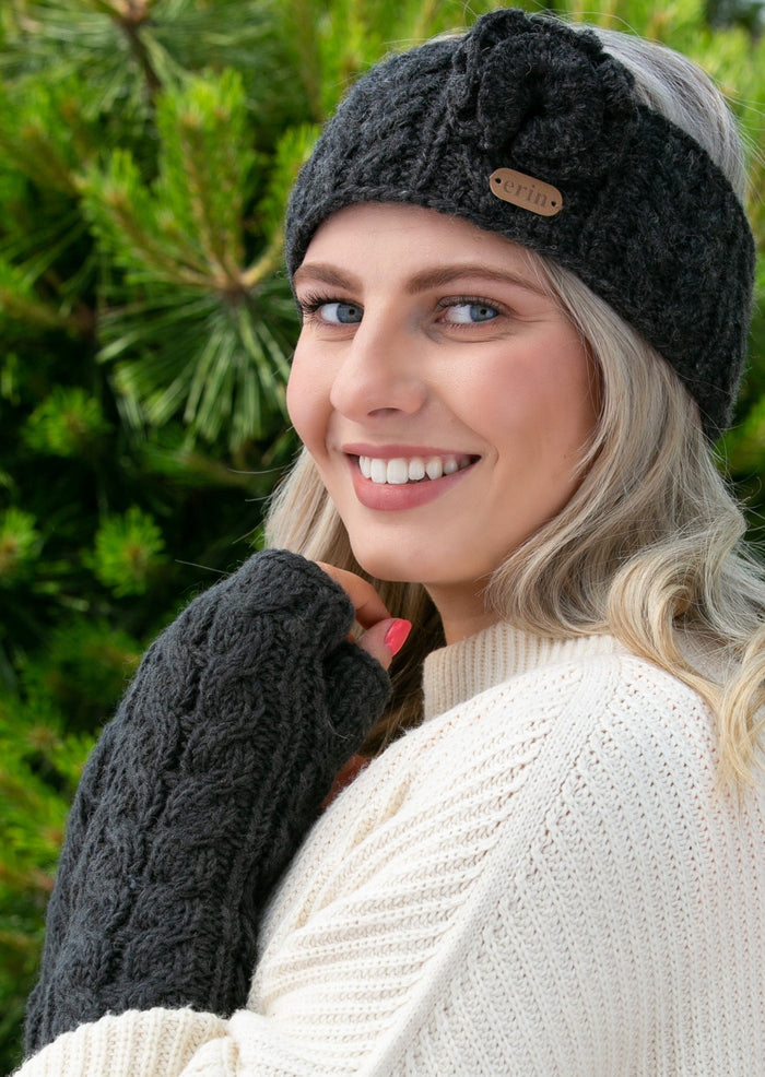 Aran Cable Handwarmers - Charcoal