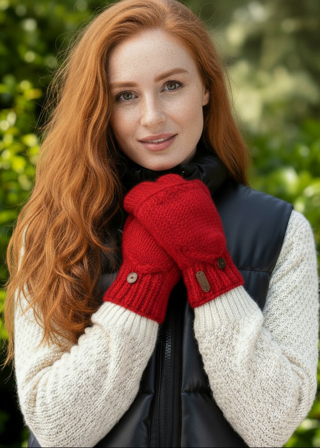 Aran Cable Hunter Gloves - Red