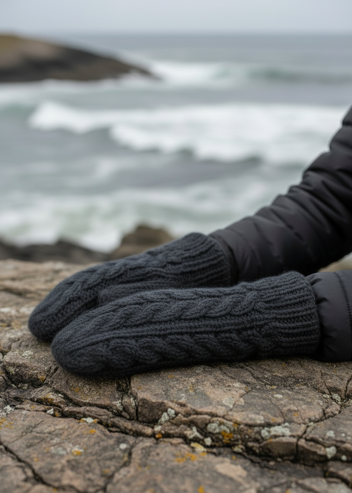 Erin Aran Cable Mittens | Charcoal