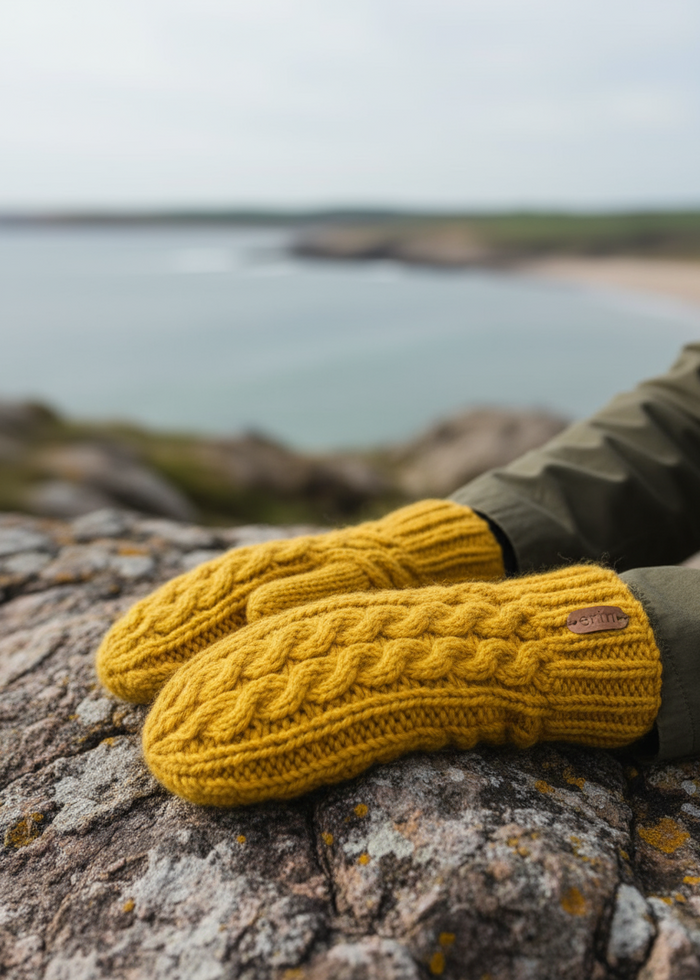 Erin Aran Cable Mittens | Sunflower