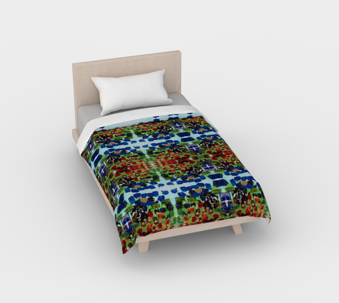 "Fall Garden" Duvet Cover (Blue, Greed, Red)