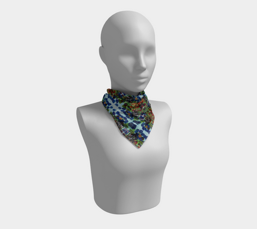"Fall Garden" Square Scarf (Blue, Green, Red)