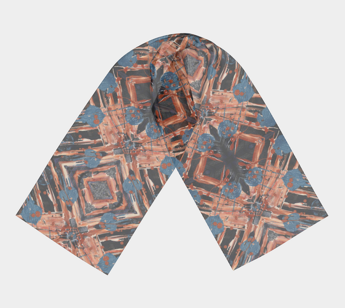 "Family Geometry"  Long Scarf (Blue, Orange)