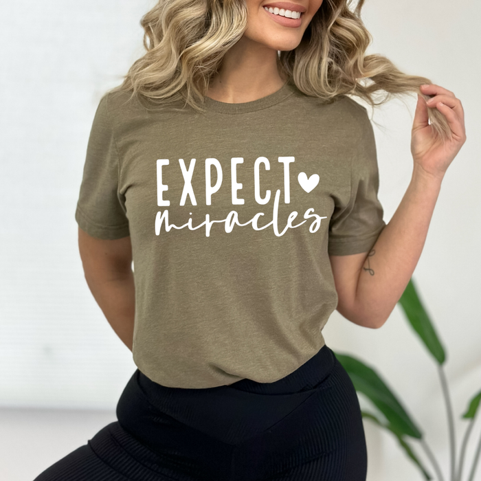 FAMS design - Expect Miracles Motivational Graphic Tee: Heather Mauve-White Words / 2XL
