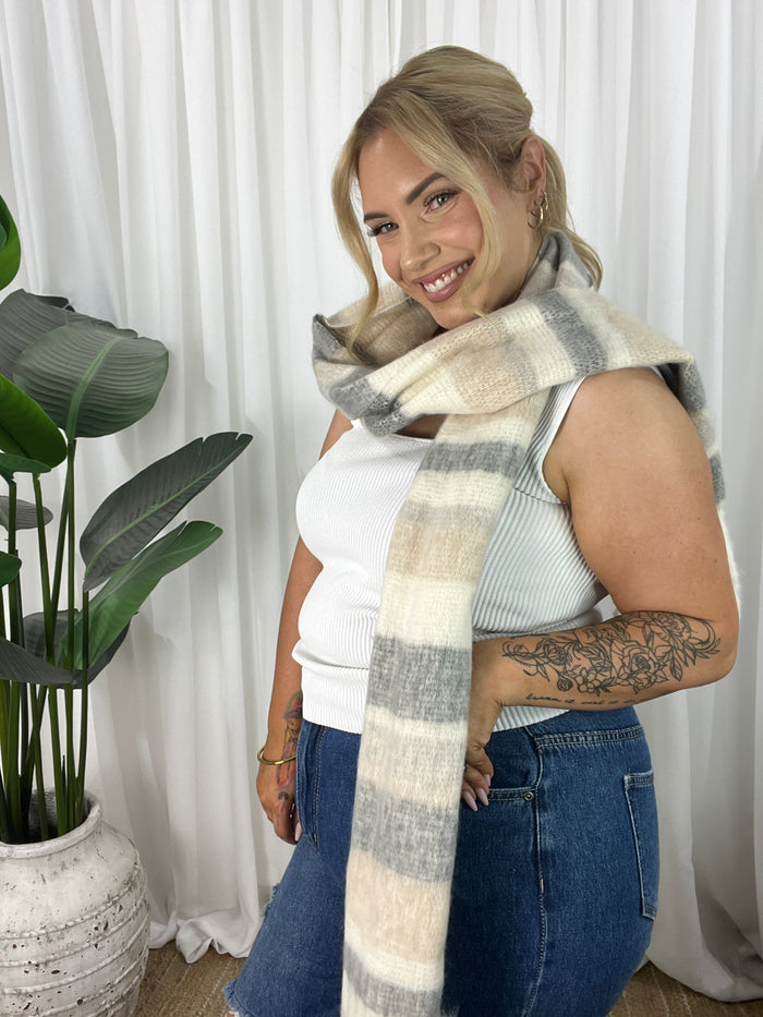 Finch Scarf- Beige Stripes