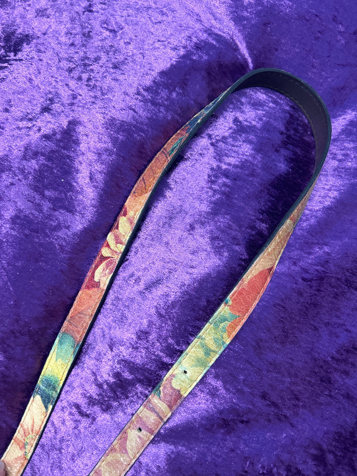 Floral Pattern Leather Belt with Big Buckle