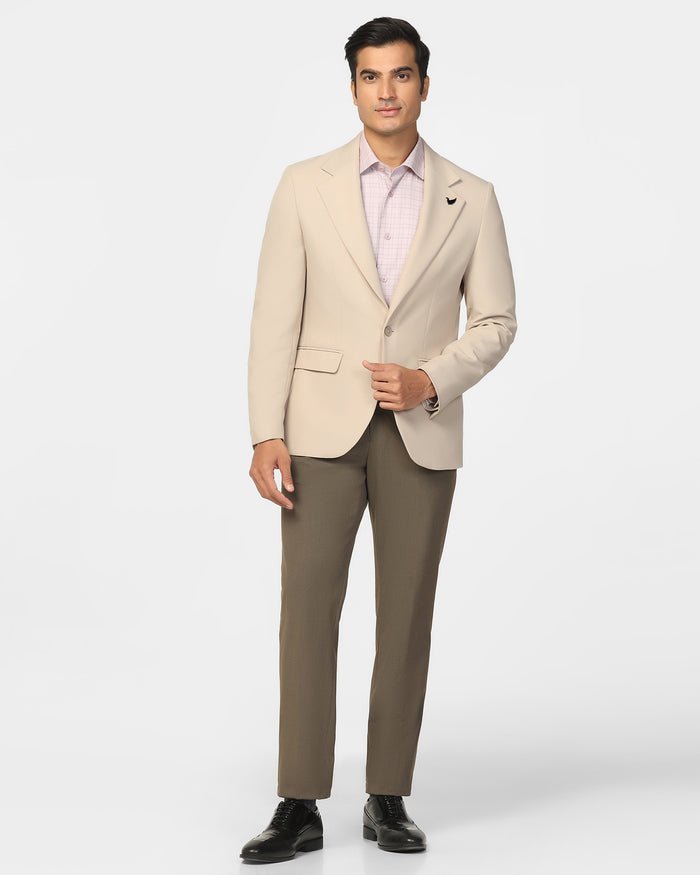 Formal Beige Solid Blazer - Kenneth